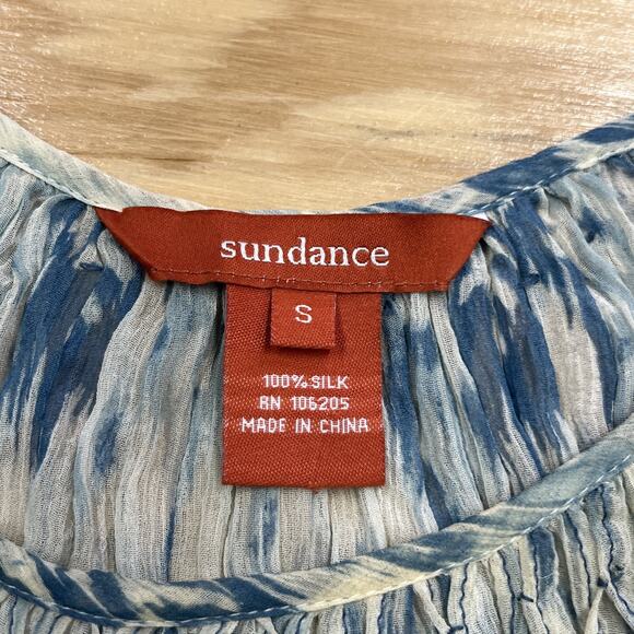 Sundance Silk Chiffon Smocked Semi-Sheer Top Blouse Geometric Ombré Size S Boho - Picture 2 of 12